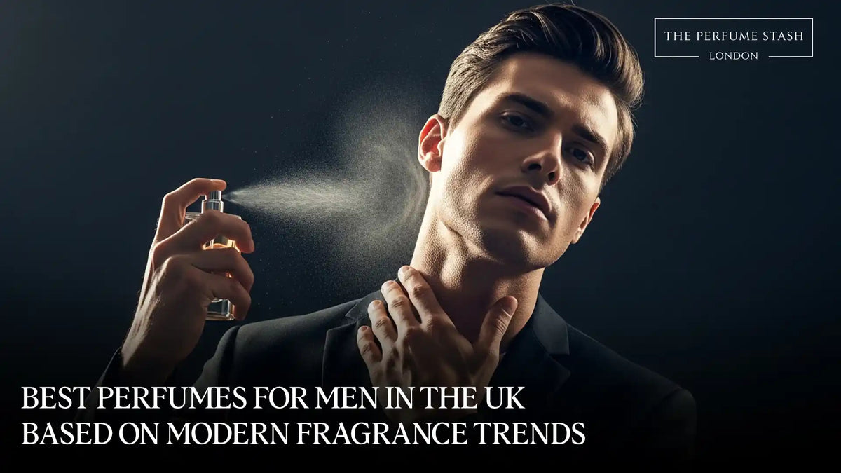 Man applying perfume, representing the best perfumes for men in the UK based on modern fragrance trends and long-lasting daily wear scents.