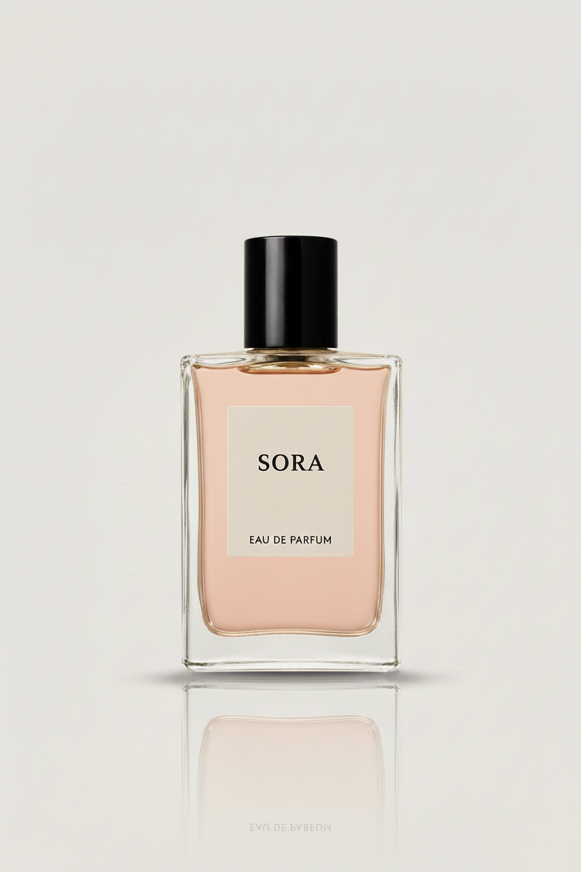 Luxury perfume for girls and young women in the UK – Ethereal and Sora bottles styled with makeup and accessories on a dressing table.