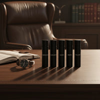 Thumbnail for Men’s luxury perfume discovery set styled on a desk with watch and notebook